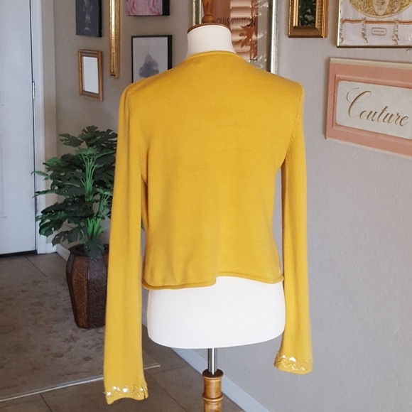 Moda International - 90's Silk Cashmere Blend Mustard & Sequin Cardigan‎ - Picture 4 of 5
